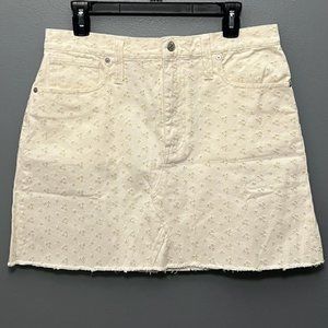 Madewell Embroidered Eyelet Rigid Denim A-Line Skirt, 30, Cream